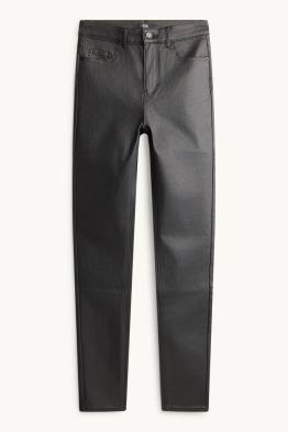 Plátěné kalhoty - mid waist - skinny fit - imitace kůže