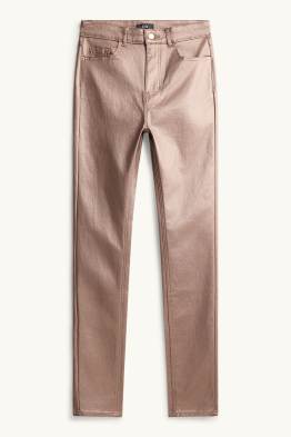 Plátěné kalhoty - mid waist - skinny fit - imitace kůže