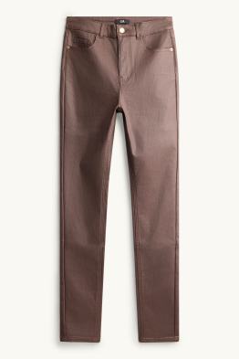 Plátěné kalhoty - mid waist - skinny fit - imitace kůže