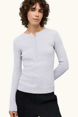 Henley-Shirt - Slim Fit - gerippt