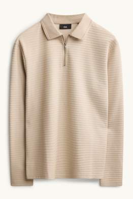 Langarm-Poloshirt - Regular Fit - gerippt