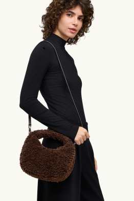 Borsa a tracolla in pelo teddy con spallaccio staccabile