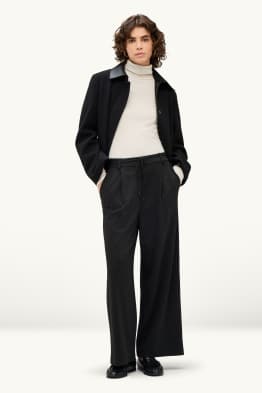 Pantalon en toile court - high waist - wide leg - fines rayures