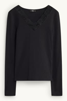 Langarmshirt mit V-Ausschnitt - Regular Fit - gerippt