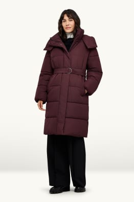 Quilted coat with hood - lined - water-repellent