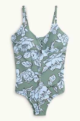 Costum de baie - vătuit - LYCRA® - cu flori - structurat