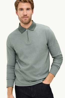 Langarm-Poloshirt - Regular Fit - gerippt