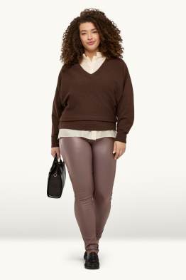 Plátěné kalhoty - mid waist - skinny fit - imitace kůže