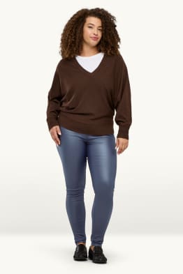 Stoffhose - Mid Waist - Skinny Fit - Lederimitat