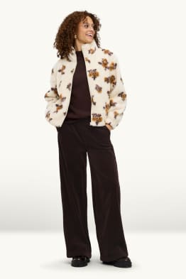 Corduroy trousers - mid-rise waist - wide leg