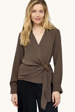 Satin wrap blouse with knot detail