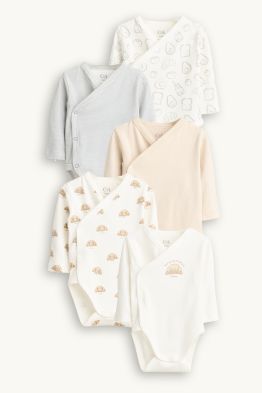 Multipack of 5 - breakfast and croissant - wrapover baby bodysuit