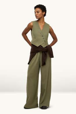 Plátěné kalhoty - mid waist - wide leg