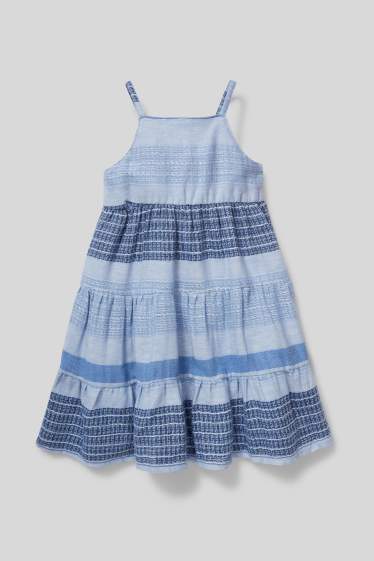 Children Girls - Dress - striped - blue / light blue