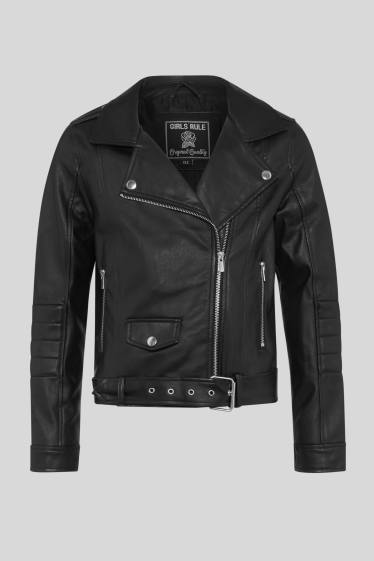 Children Girls - Biker jacket - faux leather - black