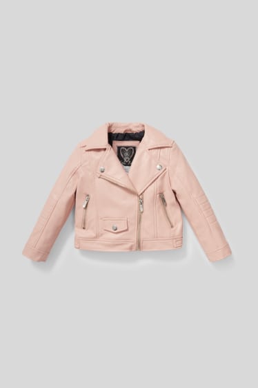 Children Girls - Biker jacket - faux leather - rose