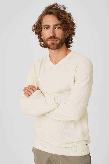 Pánské - Svetr s kašmírem - krémové barvy
