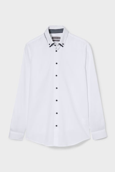 Heren - Business-overhemd - Slim Fit - button-down - zuiver wit