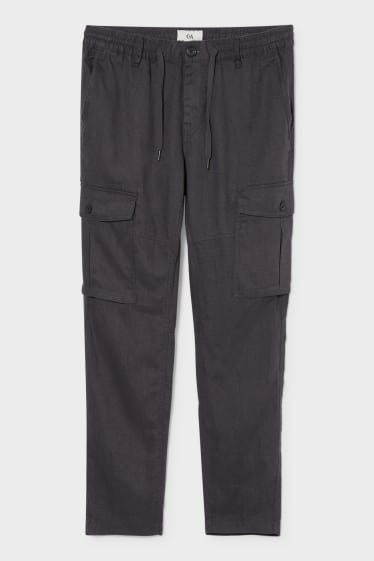 Hommes - Pantalon cargo en lin - jambes fuselées - gris foncé