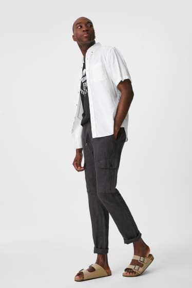 Hommes - Pantalon cargo en lin - jambes fuselées - gris foncé