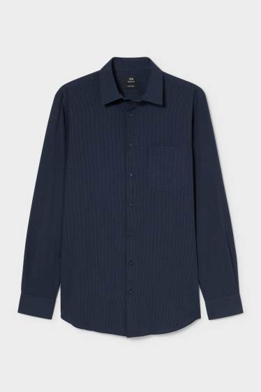 Hommes - Chemise de bureau - regular fit - col kent - facile à repasser - bleu foncé