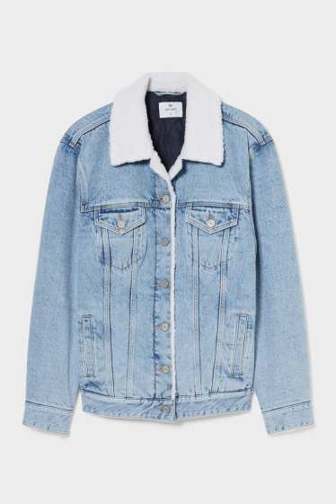 Femmes - Veste en jean avec garniture en imitation fourrure - jean bleu