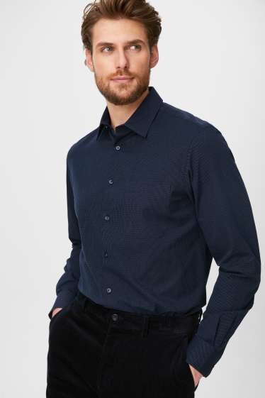 Hommes - Chemise de bureau - regular fit - col kent - facile à repasser - bleu foncé
