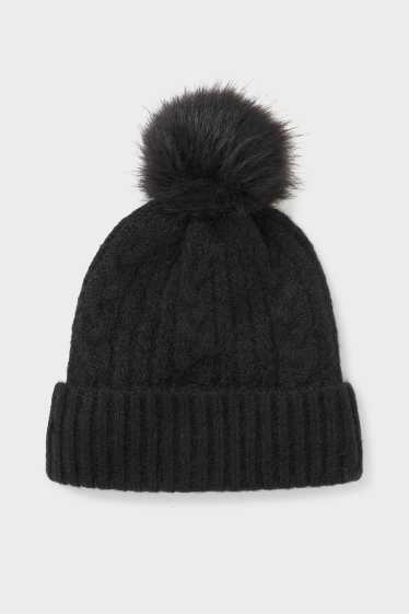 Damen - Mütze - gefüttert - schwarz