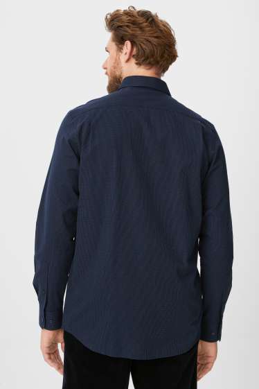 Hommes - Chemise de bureau - regular fit - col kent - facile à repasser - bleu foncé