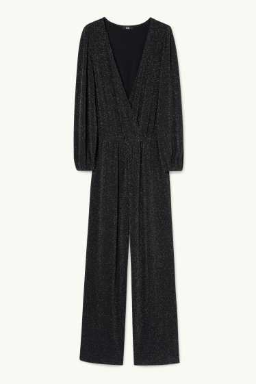 Damen - Jumpsuit - glänzend - schwarz
