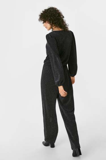 Damen - Jumpsuit - glänzend - schwarz