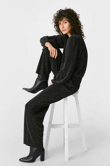 Damen - Jumpsuit - glänzend - schwarz