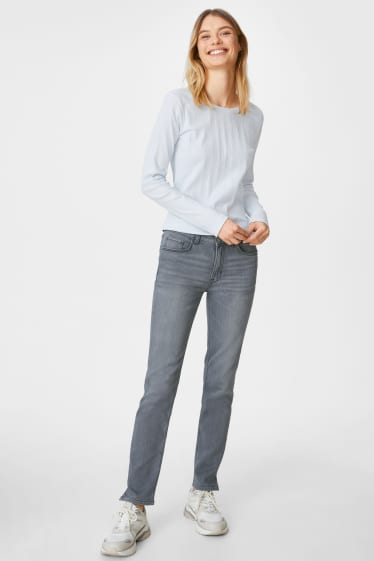 Dames - Slim jeans - mid waist - jog denim - jeansgrijs