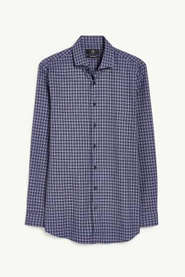 Herren - Businesshemd - Slim Fit - Cutaway - kariert - dunkelblau