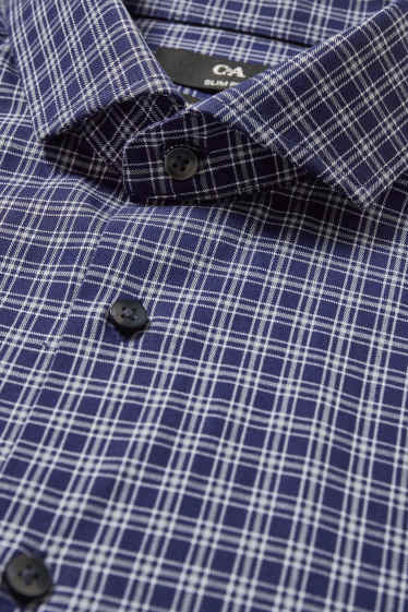 Herren - Businesshemd - Slim Fit - Cutaway - kariert - dunkelblau