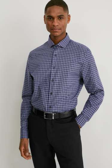 Herren - Businesshemd - Slim Fit - Cutaway - kariert - dunkelblau