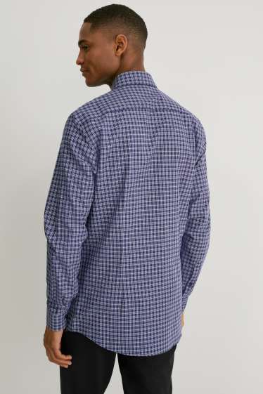 Herren - Businesshemd - Slim Fit - Cutaway - kariert - dunkelblau