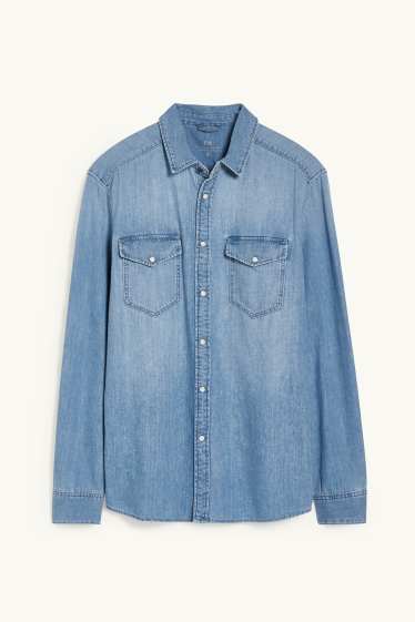 Hommes - Chemise en jean - coupe droite - col kent - jean bleu