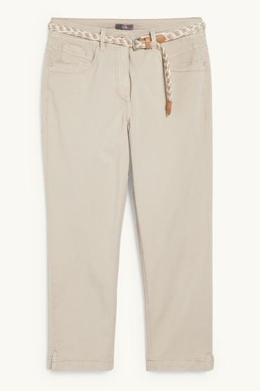 Damen - Hose mit Gürtel - Slim Fit - taupe