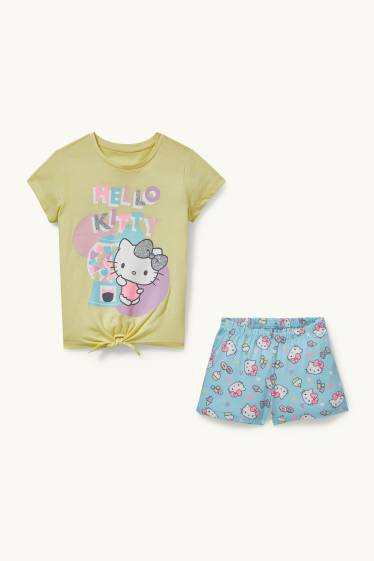 Children Girls - Hello Kitty - short pyjamas - 2 piece - shiny - light yellow