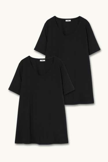 Femmes - Lot de 2 - T-shirts à encolure en V - noir