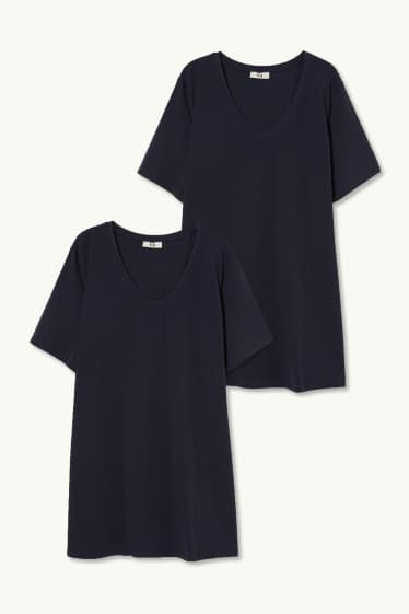 Damen - Multipack 2er - T-Shirt mit V-Ausschnitt - dunkelblau
