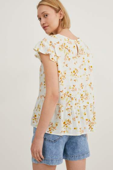 Women - Blouse - floral - white