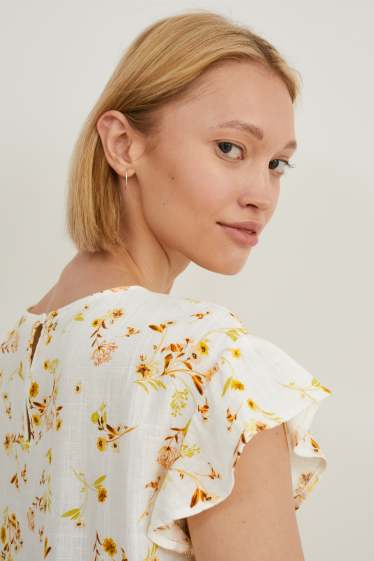 Women - Blouse - floral - white