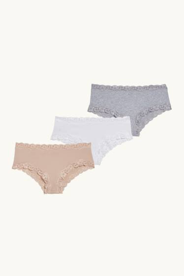 Dames - Set van 3 - hipster - wit