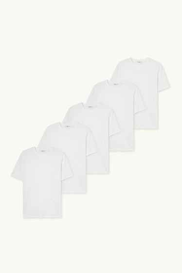 Hommes - Lot de 5 - T-shirt - slim fit - blanc