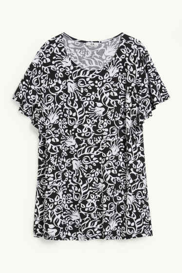 Women - T-shirt - floral - black / white