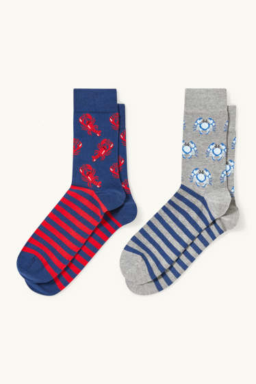 Men - Multipack of 2 - socks with motif - shell animals - LYCRA® - blue / gray