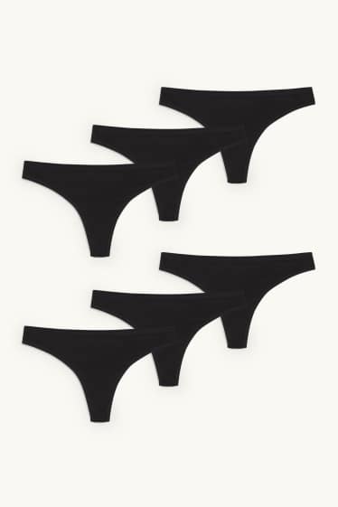 Damen - Multipack 6er - String - LYCRA® - schwarz