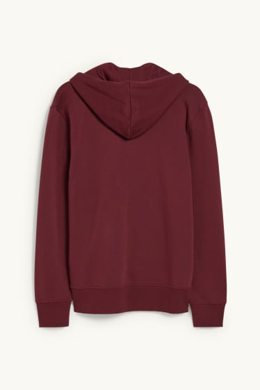 Uomo - Felpa con zip e cappuccio - rosso scuro